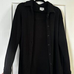 Mate the Label Organic Cotton Waffle Long Sleeve Shirt - JET BLACK / M